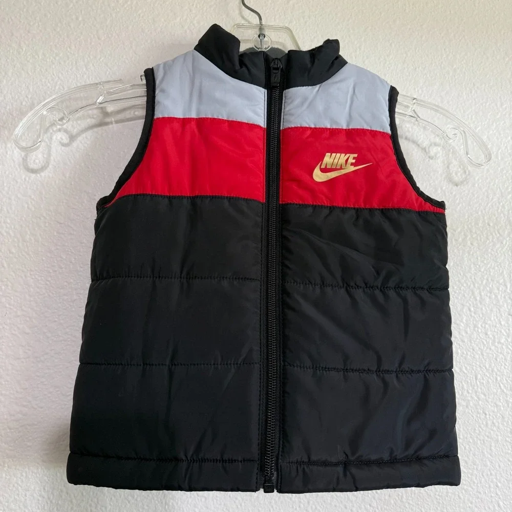 Nike Toddler Puffer Vest‎ Baby 2T Black Gray Full Zip Casual Sleeveless Winter